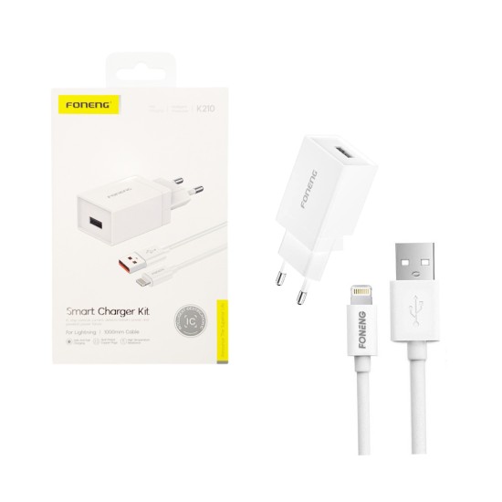 Foneng Carregador K210 com Cabo iPhone 2.1A Branco